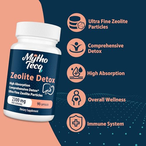 MythoTecq - Zeolite Detox 69,000 MG: Carvão Ativado, Limpeza e Desintoxicação do Fígado, Desintoxicação Completa do Corpo, Detox Rápido, Remoção Natural de Toxinas, Extrato de Cardo de Leite e Argila Bentonita para