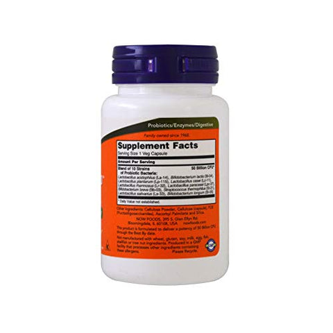 NOW Foods - Now Foods – Probiótico 10-50 Bilhões 50 Cápsulas Vegetais | Saúde Digestiva | Probióticos de Alta Potência