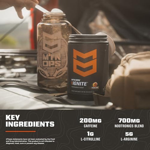 Ignite Trail Packs – Pó Energético, Sem Glúten, Suplemento de Óxido Nítrico em Pó, L-Arginina, L-Citrulina, Cafeína – 30g - MTN OPS