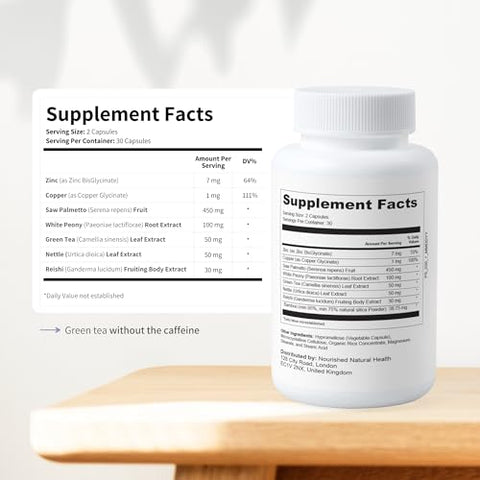 Nourished Natural Health - Nourished Naturals Androgen Blocker Plus para SOP – Suplemento para Equilíbrio Hormonal Feminino com Zinco
