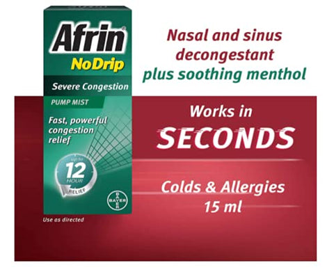 No Drip Alívio de Congestão Nasal Severa por 12 Horas Frasco Descongestionante Nasal, 19,8 ml (Pack com 2) - Afrin