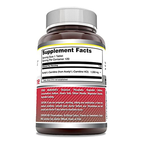 Amazing Nutrition - Amazing Formulas Acetyl L-Carnitine | 1000 mg por Porção | 120 Comprimidos | Não-OGM | Sem Glúten | Fabricado nos EUA