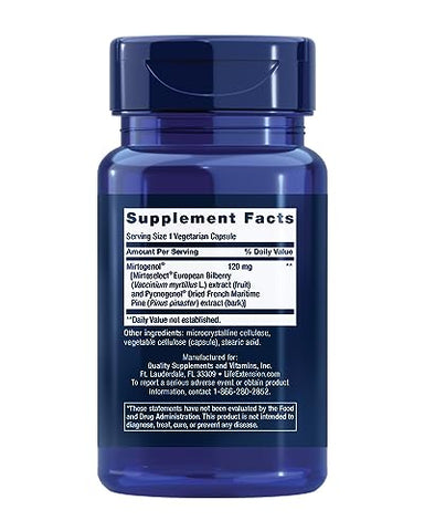 Eye Pressure Support com Mirtogenol – Suplemento para Saúde Ocular – com casca de pinheiro marítimo francês – Livre de glúten, vegetariano, não transgênico – 30 cápsulas - Life Extension