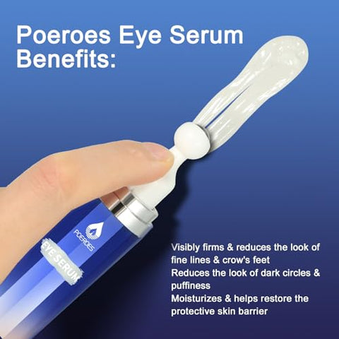 POEROES - Sérum para os Olhos com 8% de Cafeína, 8% de Retinol, Ácido Hialurônico, Niacinamida e Peptídeos para Bolsas nos Olhos, Linhas Finas, Olheiras e Rugas – Creme para os Olhos com Massageador 360°