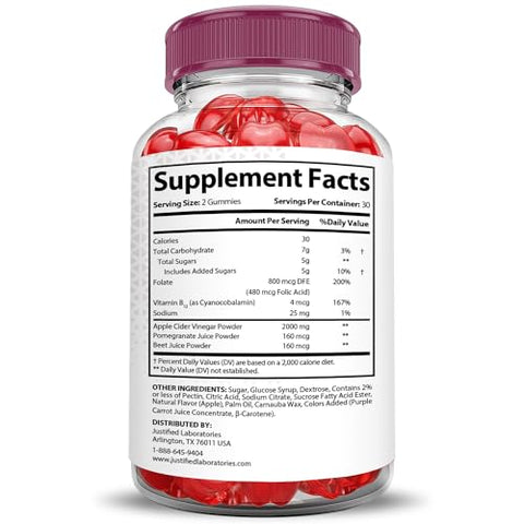 Justified Laboratories - X10 Boost Keto Gummies Extreme 2000MG – Gomas de Vinagre de Maçã com Romã e Beterraba em Pó B12 Vegan Non GMO 60 Gummys