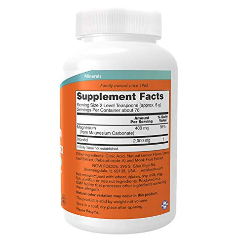 Suplementos, Magnésio Inositol Relax em Pó, Suporte ao Sistema Nervoso*, Sabor Limonada Efervescente, 16-Ounce (473 ml) - NOW Foods