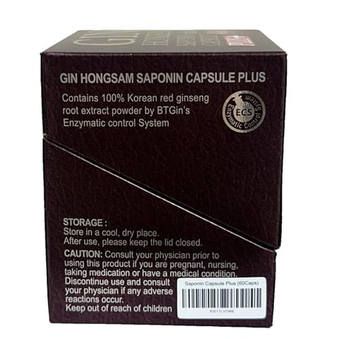 BTGIN - Gin HONGSAM – Ginseng Vermelho Coreano 60 Cápsulas – Suplemento Premium Anti Aging – Energia | Imunidade | Memória para Mulheres e Homens 100%% Ginseng Vermelho
