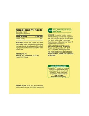 STS Home - Spring Valley Citrato de Cálcio 600 mg, 300 Comprimidos – Fortalecimento Ósseo