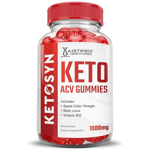 Justified Laboratories - (2 Pacotes) Gomas Ketosyn Keto ACV Fórmula Avançada 1000MG Gomas Ketosyn Keto Vinagre de Maçã Formulado com Pó de Romã e Beterraba B12 Vegano Não GMO 120 Gomas