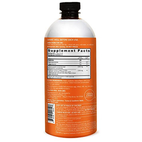 Curcumin Líquido com Pimenta Preta, 1000mg, Fortalecimento Extra, Saúde das Articulações, 60 Porções, 900ml - Qunol