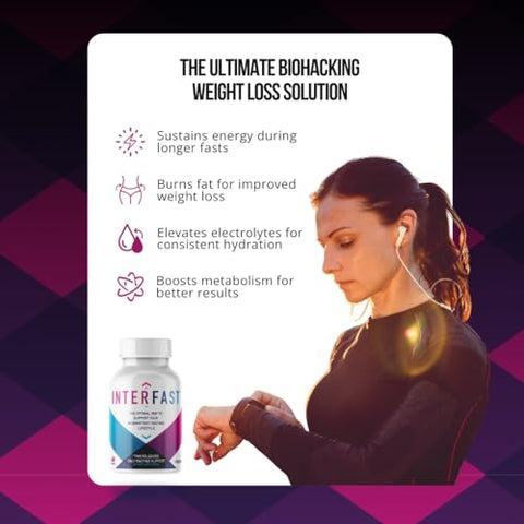 InterFast - Advanced Biohacker: Suplemento Jejum Intermitente, Vitaminas Metabólicas com B12, B6, Eletrólitos, Estimulador de Metabolismo, Suplemento para Perda de Peso, 80mg Cafeína (30 Porções)
