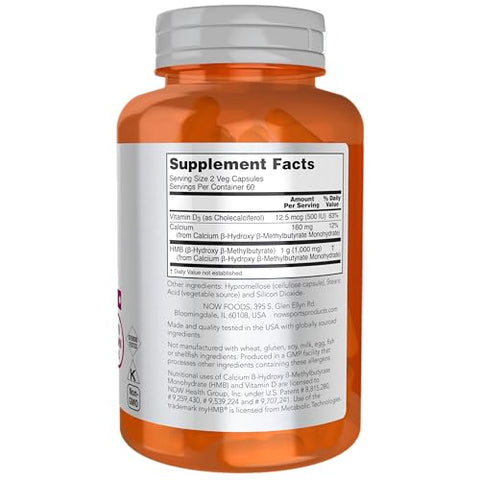 Sports Nutrition, HMB 500 mg, Recuperação Esportiva, 120 Cápsulas Vegetais - NOW Foods