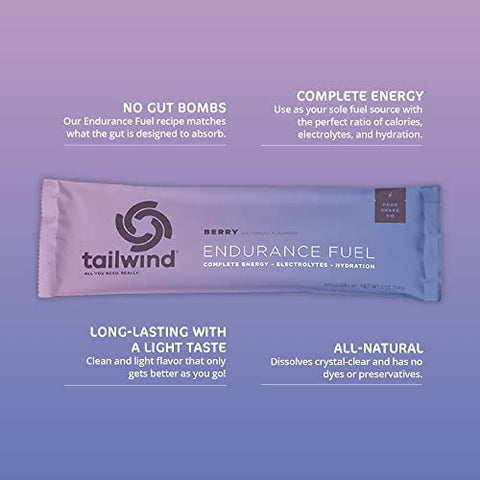 Endurance Fuel: Pó para Bebida Esportiva de Única Porção com Eletrólitos, Sem Transgênicos, Livre de Soja, Laticínios e Glúten, Vegano, Sabor de Frutas Vermelhas, Embalagem com 12 Unidades - Tailwind Nutrition