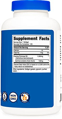 Óleo de Prímula Nutricost 1.300mg, 120 Cápsulas (3 Frascos) – Livre de Transgênicos, Sem Glúten, 120 Porções