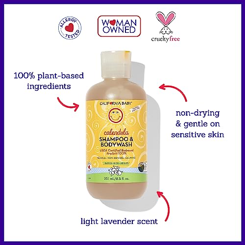 Shampoo e Sabonete Líquido California Baby Calendula – Testado contra alergias, para pele seca e sensível, 100% à base de plantas – Certificado pelo USDA, 251 mL / 8.5 fl. oz