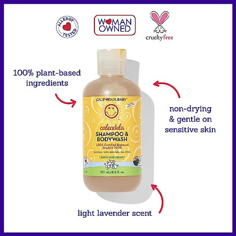 Shampoo e Sabonete Líquido California Baby Calendula – Testado contra alergias, para pele seca e sensível, 100% à base de plantas – Certificado pelo USDA, 251 mL / 8.5 fl. oz