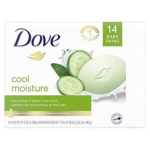 Sabonete em Barra Dove Cuidado da Pele Para uma Pele Mais Suave Pepino e Chá Verde Mais Hidratante Que Sabonete em Barra 106g, 14 Barras