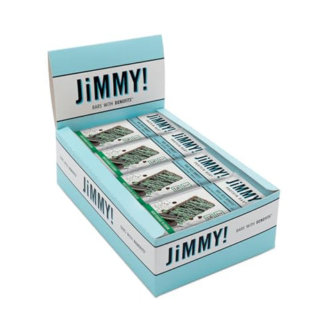 JIMMYBAR - JiMMY’S! Barra de Proteína Funcional – Cookies e Creme de Menta – 12 Unidades – Barra de Proteína com Cafeína, Ômega 3 e Óleos MCT – Baixo teor de açúcar, sem glúten, impulso de energia