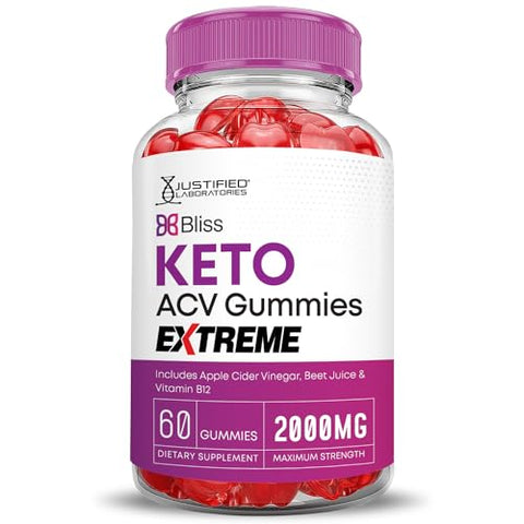 Justified Laboratories - (2 Pacotes) Bliss Keto ACV Gummies Extreme 2000MG – Gomas Bliss Keto de Vinagre de Maçã Formuladas com Suco de Romã em Pó e Vitamina B12 – Veganas, Não Transgênicas – 120 Gomas