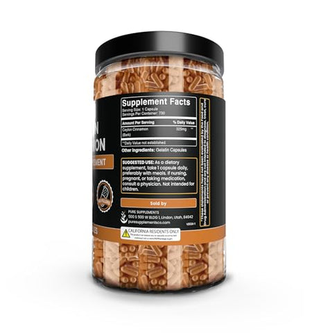 Pure Organic Ingredients - Canela Ceylon Pura Original (730 Cápsulas) – Ingredientes Naturais, Sem Enchimentos de Magnésio ou Arroz, Sempre Pura, Verificada em Laboratório