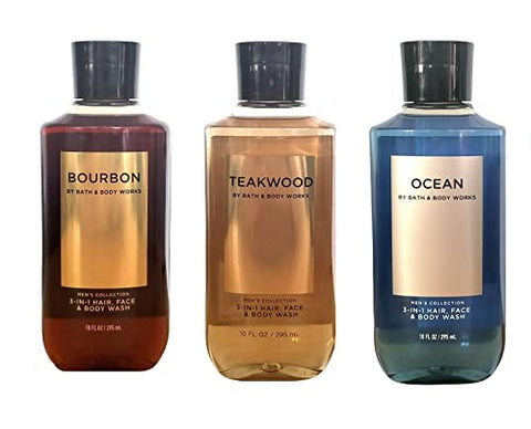 Bath & Body Works - Bath and Body Works – Kit 3 Unidades 2 em 1 Gel de Banho e Cabelo Teakwood, Oceano e Bourbon. 300 ml