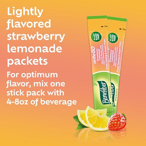 Stick Packs de Morango Limonada, 36 Unidades – Embalagem Prática e Rica em Fibras - Benefiber