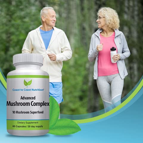 Coast to Coast Nutrition - Complexo Avançado de Cogumelos – Lion’s Mane, Reishi, Cordyceps, Chaga, Turkey Tail, Maitake 10X Mistura de Cogumelos Superfood – Suporte Imunológico