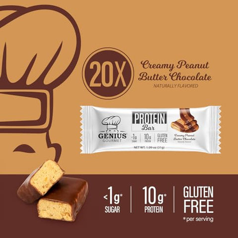 Barra de Proteína, Chocolate com Manteiga de Amendoim, Snack Keto, Baixo Carboidrato, Baixo Açúcar | Genius Gourmet - Genius Gourmet