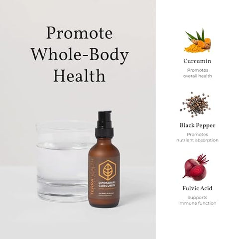 Curcumina Lipossomal – Suporte Natural às Articulações com Cúrcuma, Pimenta Preta e BioPerine – 1 Frasco, Suprimento de 30 Dias - Terra Health Essentials