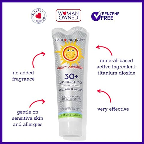 Protetor Solar Mineral California Baby Super Sensitive SPF 30 | Amplo Espectro | Dióxido de Titânio | Hipoalergênico Sem Fragrância | 51 g