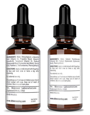 Dr. Brenner - Soro de Vitamina C 20% Ácido L-Ascórbico Puro, Ácido Ferúlico, Vitamina E e Ácido Hialurônico com Vitamina B5 para Rosto e Olhos – Conjunto Natural Anti-Envelhecimento e Anti-Rugas de 2 unidades pela [nome da marca]