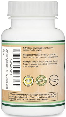 Double Wood Supplements - NMNH (NMN Alternativo) 250mg Por Porção, 60 Unidades (30 Porções) – Suplemento NAD para Aumentar os Níveis de NAD Conforme Envelhecemos (Sem OGM, Sem Glúten)
