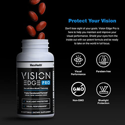 VISION EDGE PRO - Suplemento para os Olhos de Atletas; Fórmula com Luteína, Zeaxantina e Meso-Zeaxantina, Ômega 3 para os Olhos – (90 Softgels, 3 Meses de Fornecimento)