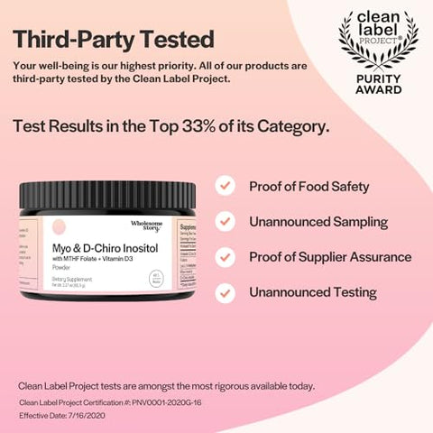 Wholesome Story - Inositol em Pó com MTHF Folate Vitamina D3 | Myo-Inositol – 100g