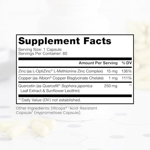 Defesa de Zinco | Cobre Quercetina | 60 Porções em Cápsulas Veganas | L-OptiZinc | 60g - Pure Therapro Rx