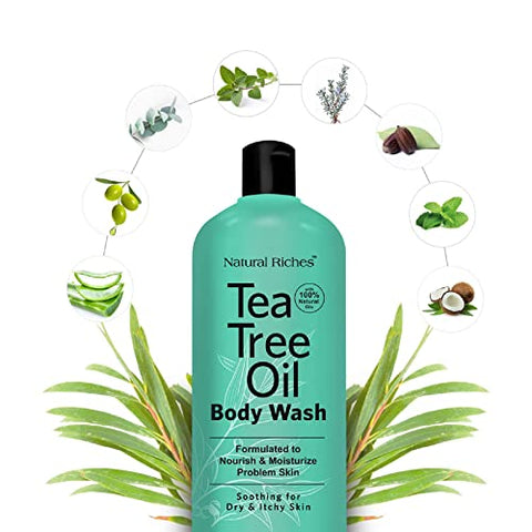 Óleo de Melaleuca Natural Riches Body Wash, 2×480 ml – Calmante, Hidratante e Suave para Pele Normal, Mista, Sensível, Oleosa e Seca