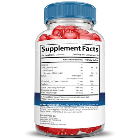 Justified Laboratories - Keto Nature Gummies ACV Avançado 1000MG Fórmula Avançada de Maçã com Vinagre de Maçã Ketonature Gummies Formulados com Romã e Beterraba em Pó B12 Vegano Não GMO 60 Gummys