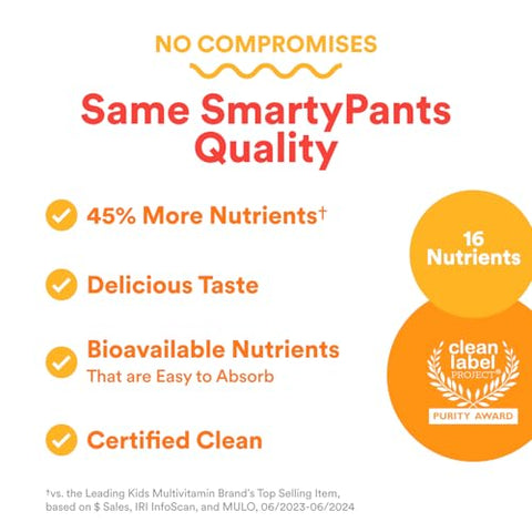 Kids Multivitaminas Gomas – Fórmula Aprimorada: Ômega 3 (DHA/EPA), Vitaminas D3, C, B12, B6, A, K | SmartyPants Kids Gomas Multivitamínicas Aprimoradas - SmartyPants