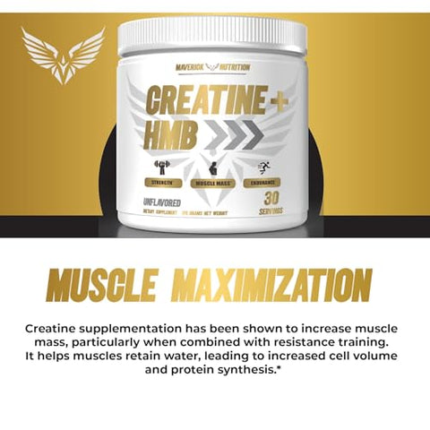 Maverick Nutrition - Creatina HMB em Pó para Homens – Suplemento de Creatina – Monohidrato de Creatina – 30g
