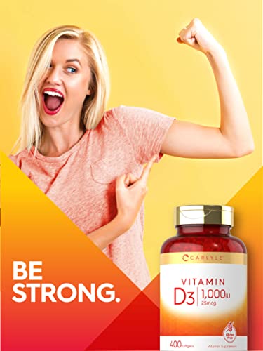 Vitamina D3 1000 UI | 400 Softgels | Fórmula Livre de Transgênicos e Glúten | 25 mcg | Comprimidos de Vitamina D3 - Carlyle