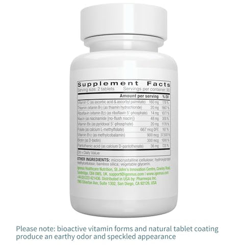 Igennus Healthcare Nutrition - Super B-Complex – Liberação Sustentada Methylated Clean Label B Complex com Methylfolate, B12 Methylcobalamin Reforçado, Vegano, Verificado em Laboratório, 180 Comprimidos Pequenos por Igennus