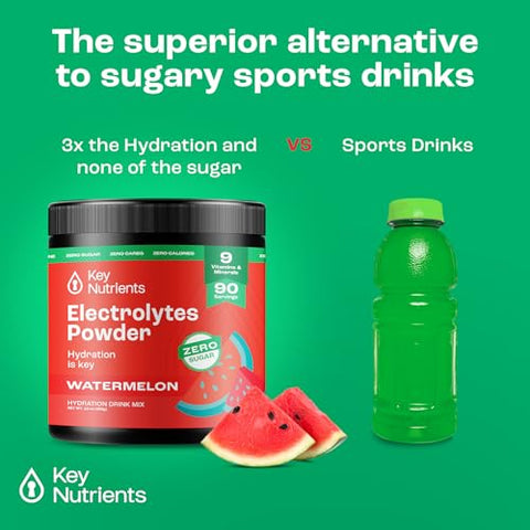 Pó Multivitamínico e Eletrolítico Sem Açúcar – Refrescante Pó de Melancia – Resistência – 500g - KEY NUTRIENTS