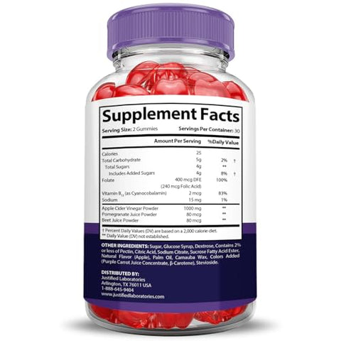 Justified Laboratories - (5 Pacotes) Gomas Bio Lyfe Keto ACV Fórmula Avançada 1000MG Biolyfe Keto Gomas Vinagre de Maçã Formulado com Romã Suco de Beterraba B12 Vegano Não GMO 300 Gomas