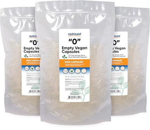 Cápsulas Vazias Tamanho 0 Vegan – 1.000 Cápsulas Vegetais Transparentes – Certificado Kosher, Certificado Halal, Não-OGM, Livre de Soja, Livre de Glúten, Vegetariano - Nutricost