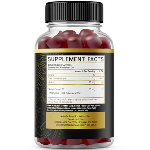 DORADO NUTRITION - Shilajit Gummies (60 Unidades) – Potência para Homens – Marca Shilajit