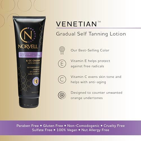 Venetian Autobronzeador Gradual Hidratante, 250ml – Loção Autobronzeadora com Tons Violeta e Marrom, Bronzeado Falso com Bronzers Instantâneos - Norvell