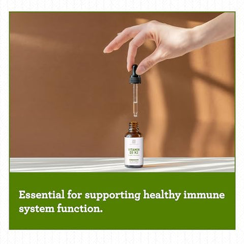 Amy Myers MD - Dr. Amy Myers Vitamina D3 K2 Gotas Líquidas – 5 Gotas Contêm 5000 UI VIT D3, 50 MCG Vitamina K2 MK-7 – Suporte à Função do Sistema Imunológico, Níveis de Energia, Ossos Saudáveis – Não-OGM