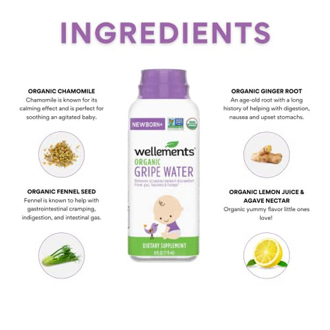 Gripe Water Orgânico para Bebês, Dia – Alívio Natural para Cólicas – 120ml - Wellements