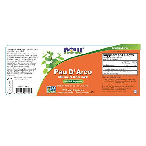 NOW Foods - Now Foods PAU D’Arco 500mg – 250 Cápsulas Vegetais | Comprar Online