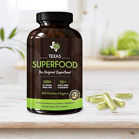 Texas SuperFood - Original Superfood Capsules – Reds and Greens, Suplemento Alimentar Natural, Sem Transgênicos, Sem Glúten, Vegano, Sem Soja, 180 Cápsulas